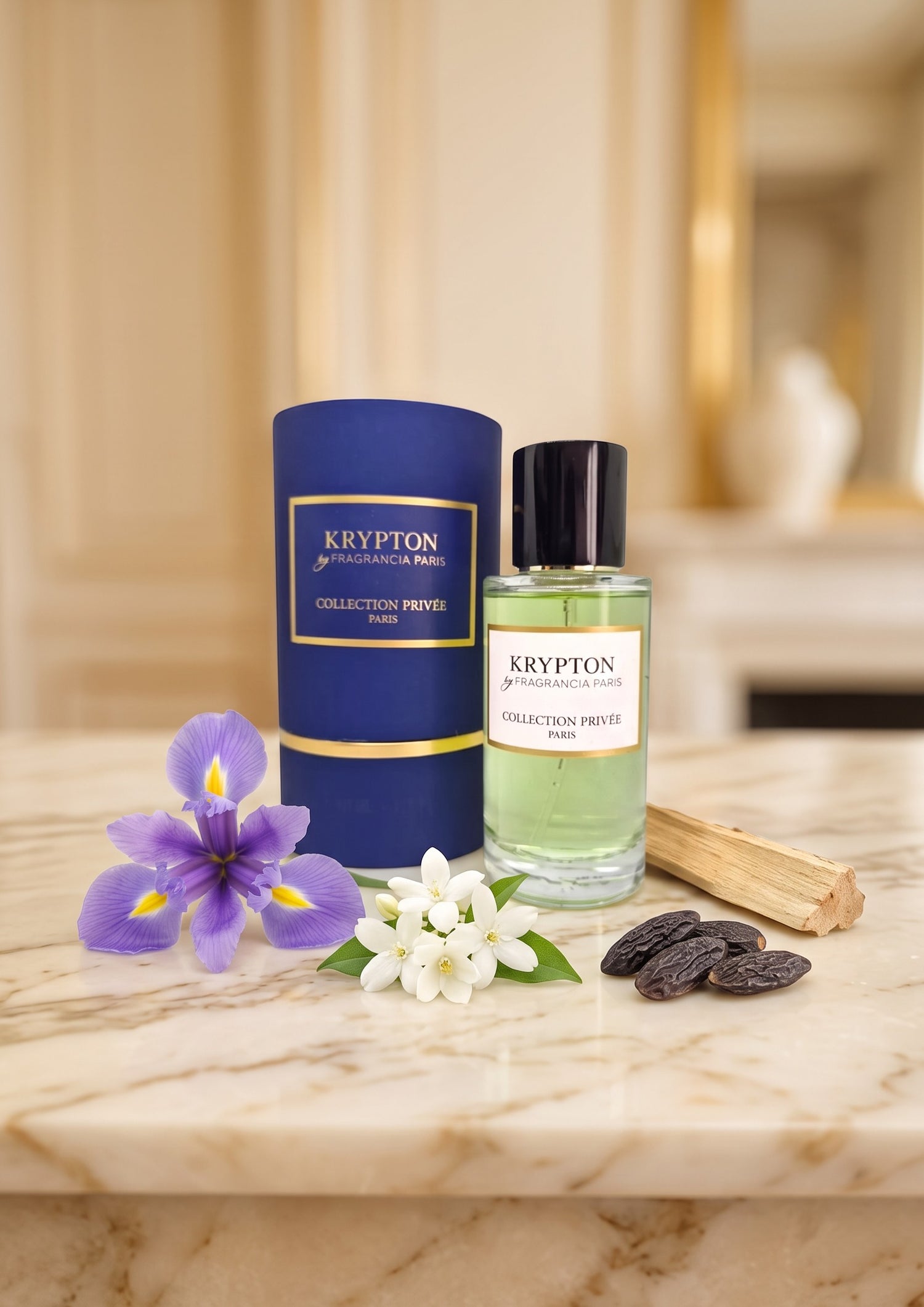 Flacon de parfum PDS SHOP Krypton 50ml avec étui bleu, fleur d&