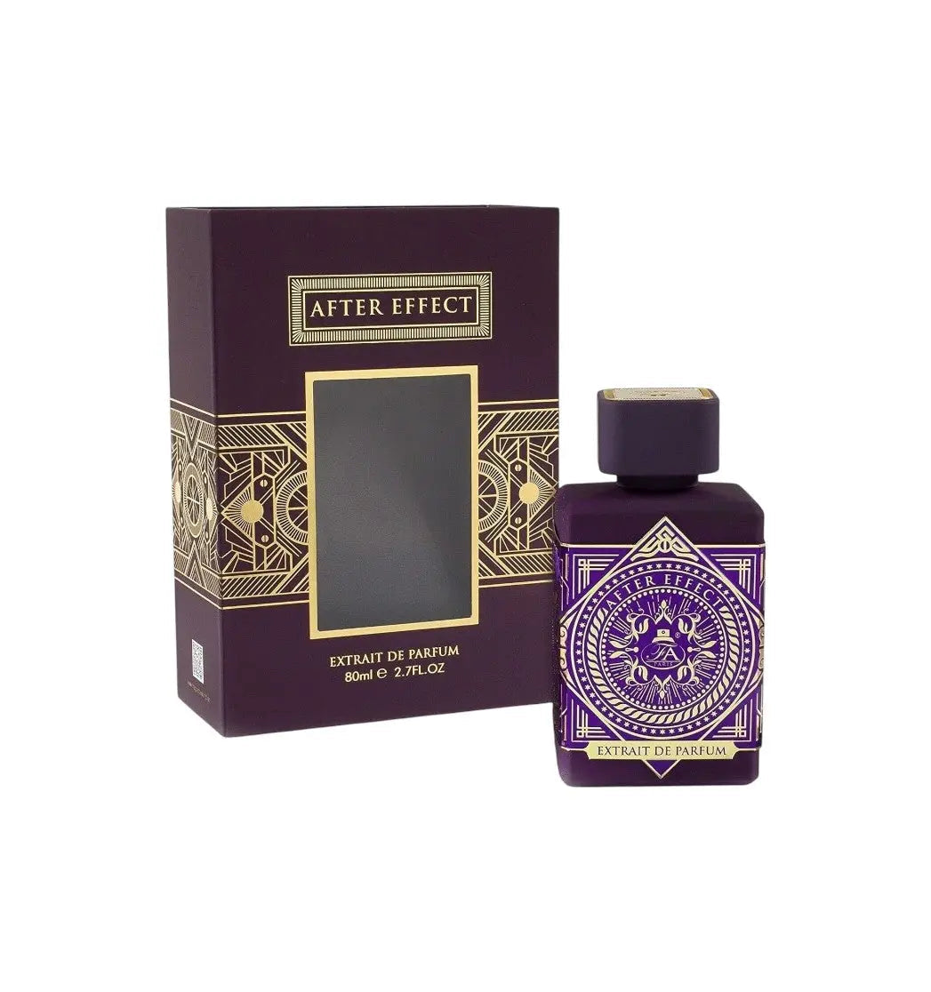 Flacon et coffret de parfum After Effect French Avenue 80ml au design violet et doré élégant